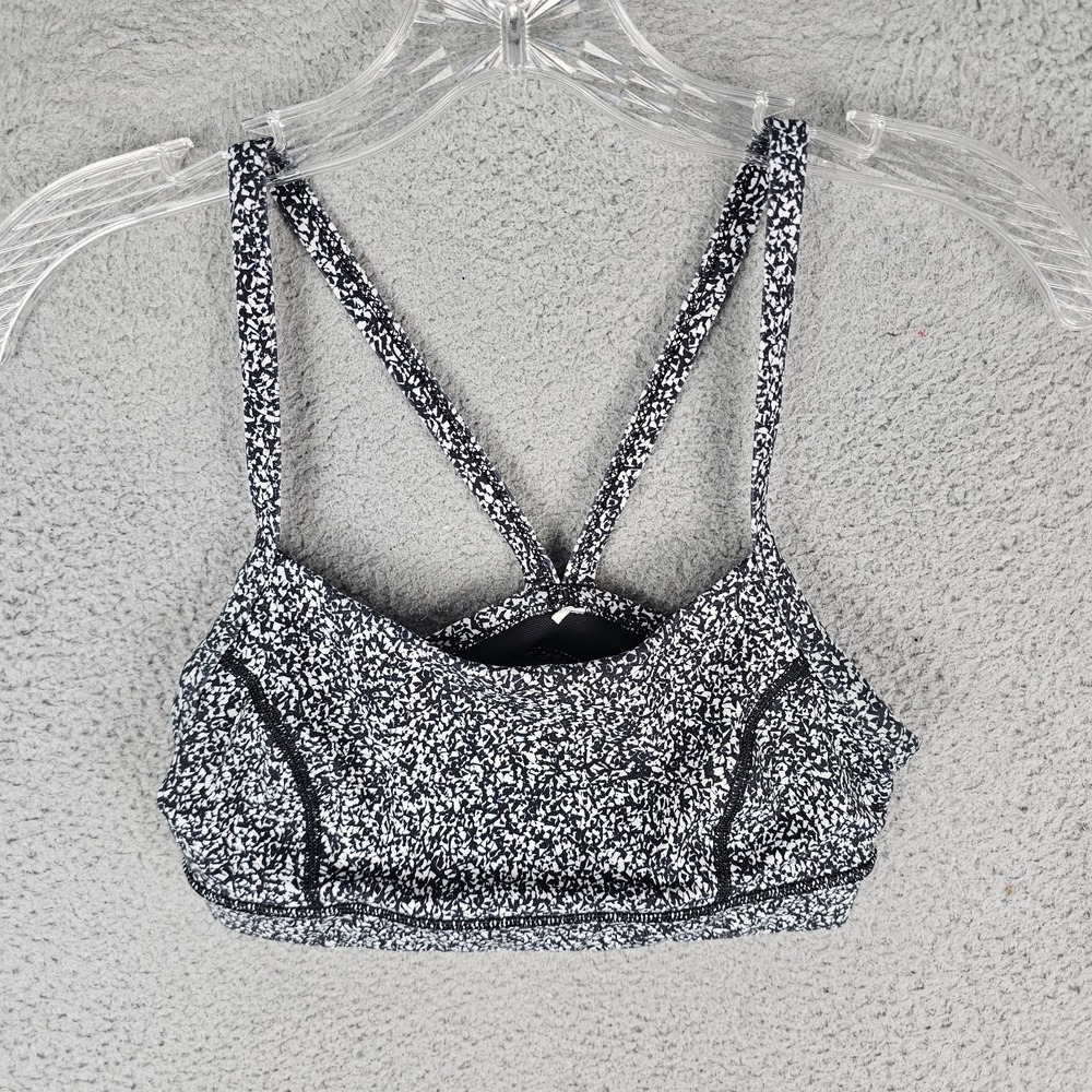 Lululemon Sports Bra Womens 6 Black Abstract Free To Be Wild Criss Cross Back